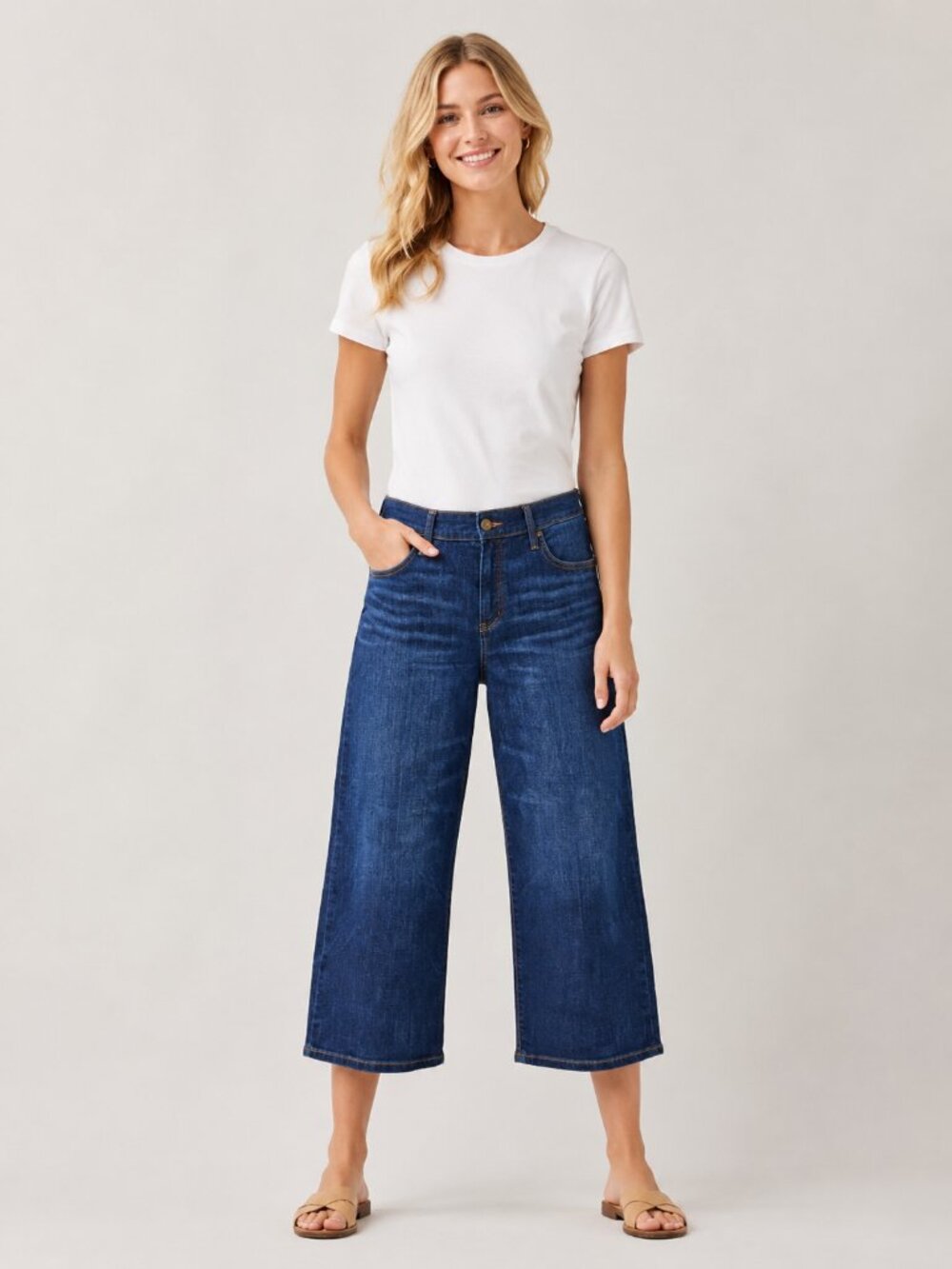 2/$30 Chico's So Slimming Girlfriend Wide Leg Crop High Rise Dark Wash 16 #A4222